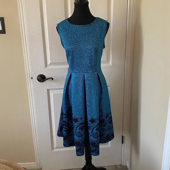 Teal & Black Paisley Print Fit & Flare Dress - Picture 1 of 13